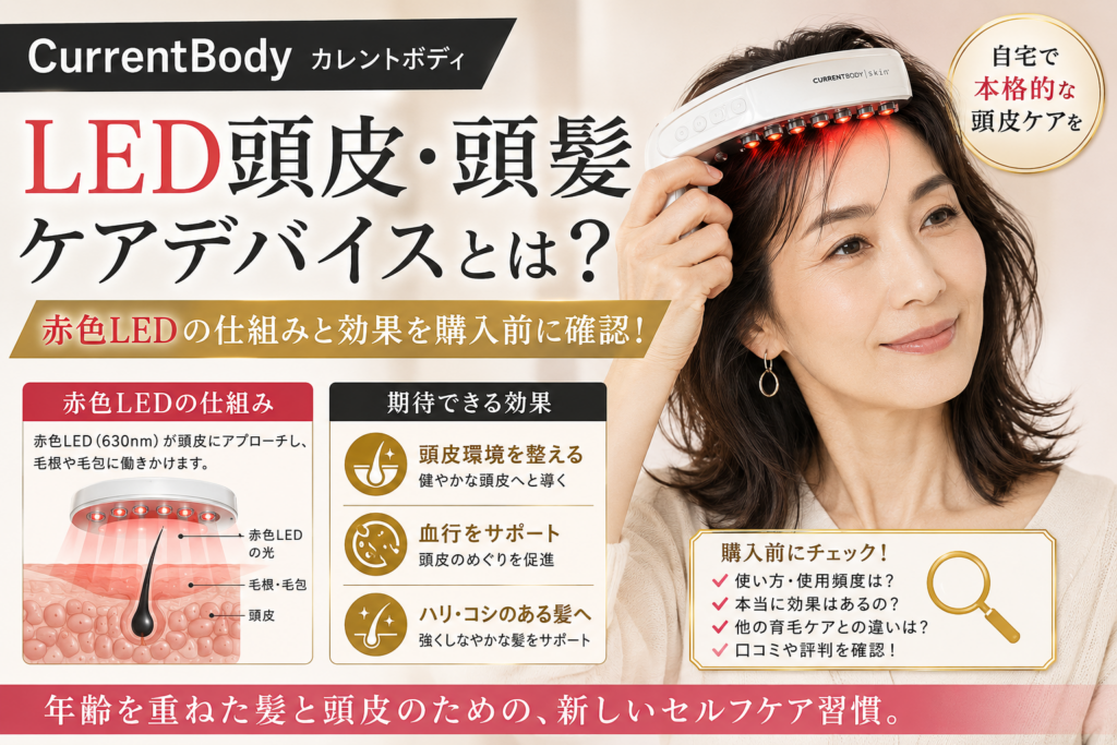 CurrentBodyカレントボディ LED頭皮・頭髪ケアデバイスとは?赤色LEDの仕組みと効果を購入前に確認!